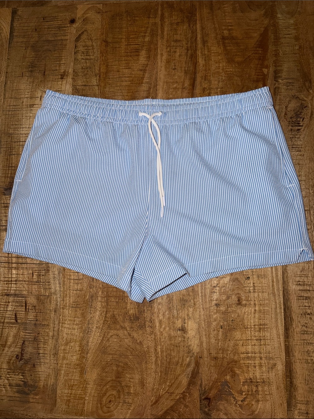 Abercrombie & Fitch Light Blue Pinstripe Athletic Shorts